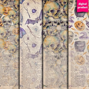 Vintage Halloween Digital Paper: Skulls, Bats, Pumpkins (Digital Download)