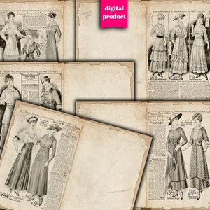 Antique Fashion Ephemera: Printable Junk Journal Pages (Digital Download)