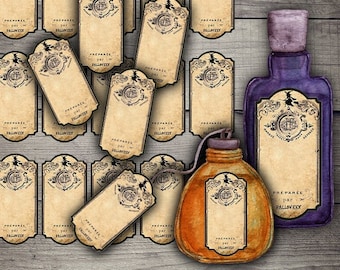 ÉTIQUETTES NUMÉRIQUES Vierges de bouteilles de potion d’Halloween - Étiquettes de potion d’Halloween imprimables - Étiquettes d’apothicaire vintage numériques - VBM2791