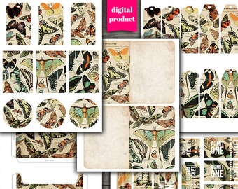 Kit DIGITAL Vintage para Diário de Borboletários - Imprimíveis Vintage com Borboletas - VBM2620