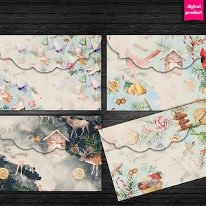 Envelopes de Natal vintage digitais - Envelopes de Natal para impressão - VBM2847