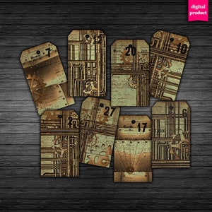 DIGITAL Grunge Steampunk Tags - Steampunk Digital Collage Sheet Download - VBM2771