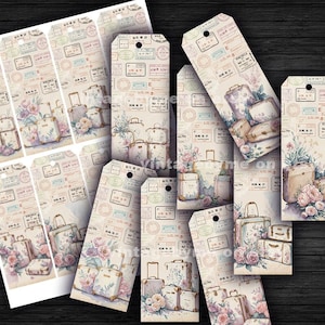 Digitale Vintage Travel XL Tags, Digitaal paspoort Gestempelde Cadeaukaartjes voor Junk Journaling en Scrapbooking - 2973