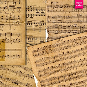 Fogli musicali vintage DIGITALI - Grunge Junk Journal Ephemera - Stampabili spartiti vintage - VBM2902