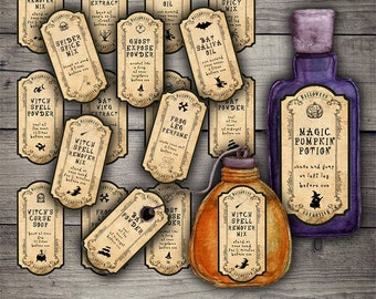 Halloween bottle labels, digital Halloween stickers, Halloween potion labels, Vintage Halloween labels for Bottles - VBM2793