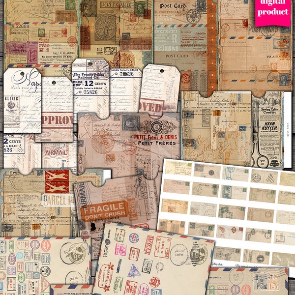 DIGITAL Postal Junk Journal Kit Download - Printable Postal Ephemera Junk Journal Kit - VBM2513