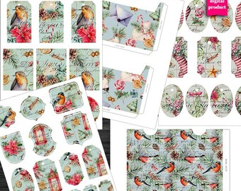 Kit per il diario creativo natalizio: etichette regalo, biglietti e adesivi stampabili (download digitale)