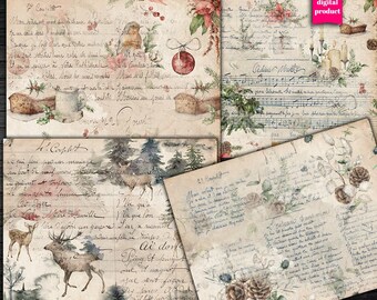 DIGITAL Vintage Christmas Junk Journal Ephemera - Printable Grunge Christmas Papers Download 22 - VBM28