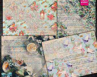 Materiale natalizio vintage: carta digitale per diario di oggetti usati (download digitale)