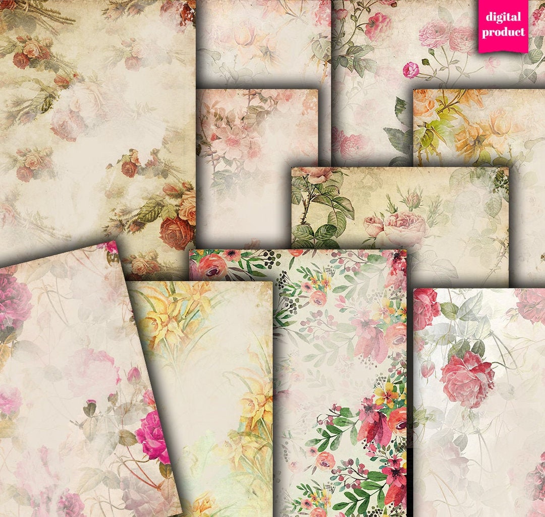 DIGITAL Vintage Floral Papers Download - Printable Floral Graphics ...