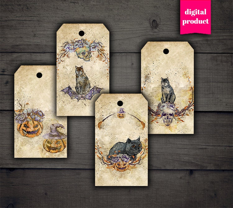 DIGITAL Halloween Gift Tags Grunge Halloween Halloween - Etsy