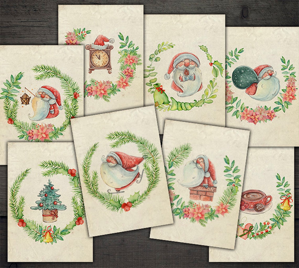 DIGITAL Printable Santa Christmas Cards Digital Vintage - Etsy