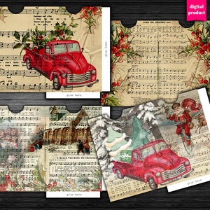 DIGITAL Vintage Weihnachtsumschläge - Ausdruckbare rote LKW Weihnachtsumschläge - VBM2816