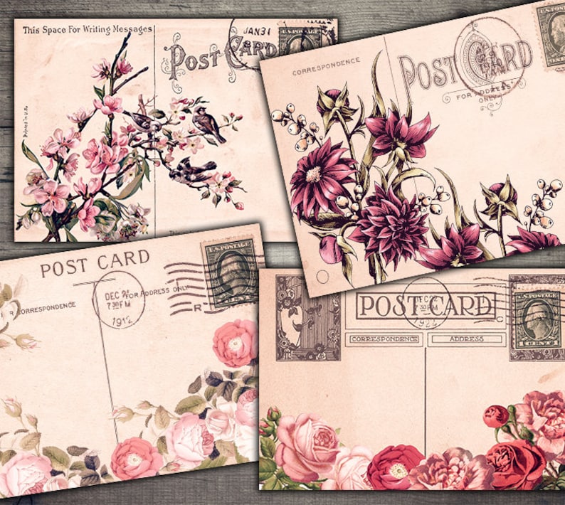 Vintage Floral Postcards Digital Paper Printables Digital Collage Sheet