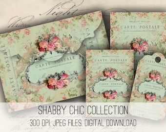 Shabby Floral Envelopes, Tags & Cards - Digital Collage Sheet Download -1143- Digital Paper - Instant Download Printables