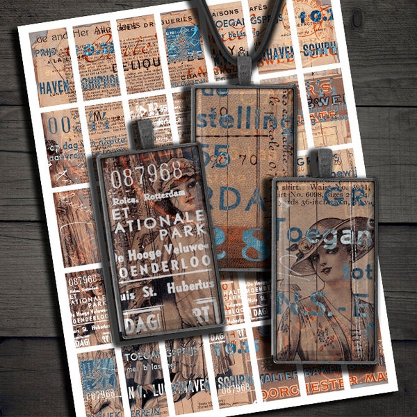 DIGITAL Vintage Grunge Domino Tile Images for Cabochons - Digital Collage Sheet Download