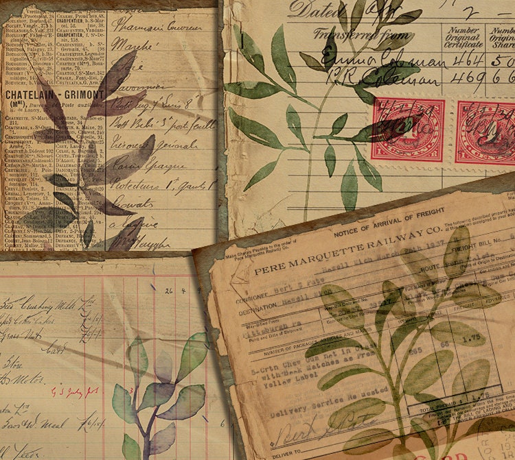 DIGITAL Vintage Botanical Junk Journal Ephemera - Digital Collage Sheet ...