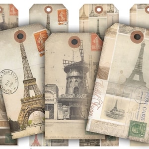 DIGITAL vintage Paris Tags Digital Collage Sheet Download - 202 - Digital Paper - Instant Download Printables