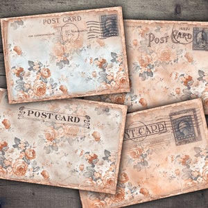 Cartões postais florais vintage digitais - imprimíveis em folha de colagem digital