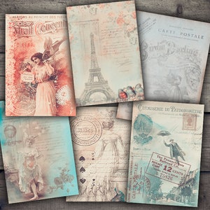 DIGITAL Vintage Francés Nostalgia Tarjetas - Digital Collage Hoja Imprimibles