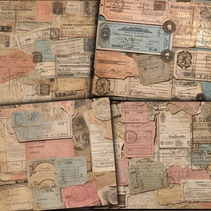 Grunge Ephemera, Vintage Travel Stamps Ephemera, Digitale Post Collage Sheet, Grunge Postal Junk Journal Kit Download - VBM3244