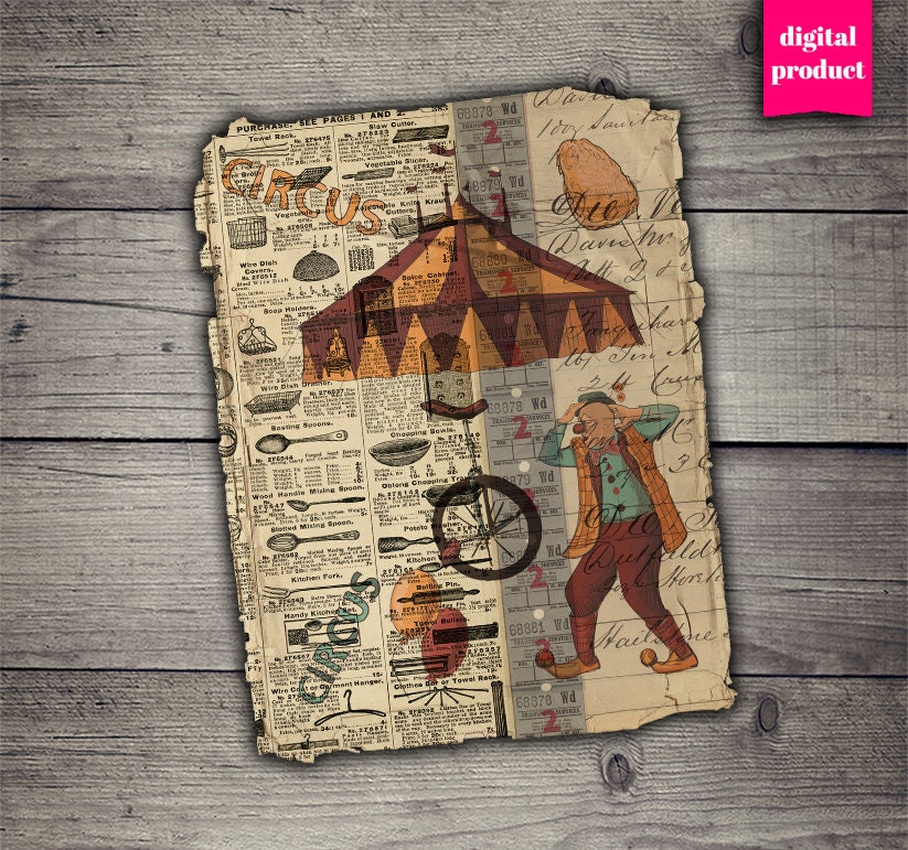 Vintage Circus Ephemera Collage Sheet: Printable Grunge Art (digital ...