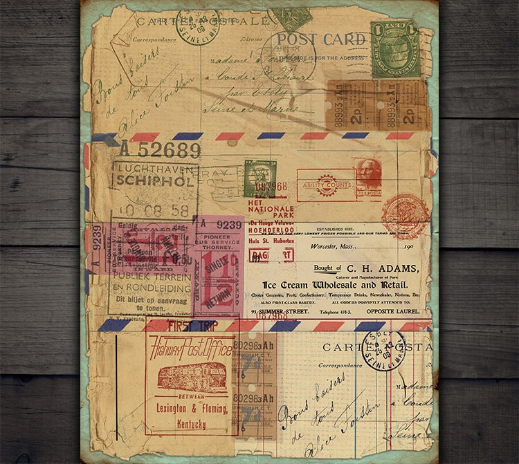 DIGITAL Vintage Grunge Postal Ephemera - Digital Collage Sheet Download ...