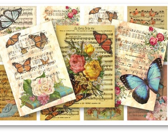 DIGITAL Butterfly Music Sheet Tags Digital Collage Sheet Download - 212 - Digital Paper - Instant Download Printables