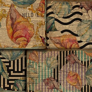 DIGITAL Vintage Sea Shells Ephemera - Digital Collage Sheet Download - VBM2022