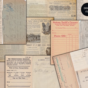 DIGITALE Vintage Bonnen, Facturen, Grootboeken, Kranten, Telegrammen voor Junk Journals - Digitale Vintage Documenten - VBM2859