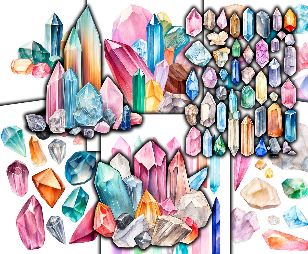 Printable Crystals Art Print, Digital Crystals Clipart, Digital Witch ...