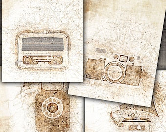 DIGITAL Vintage Grunge Retro Objects - Digital Collage Sheet - Digital Paper Printable