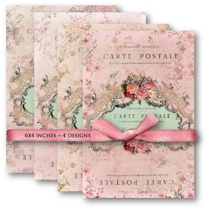 DIGITAL Pink Antique Postcards - Digital Collage Sheet Download -487- Digital Paper - Instant Download Printables