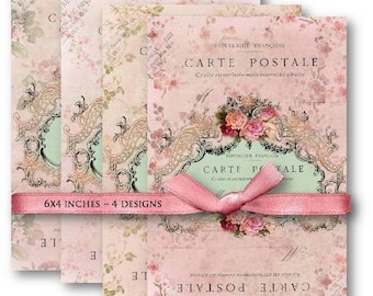 DIGITAL Pink Antique Postcards - Digital Collage Sheet Download -487- Digital Paper - Instant Download Printables