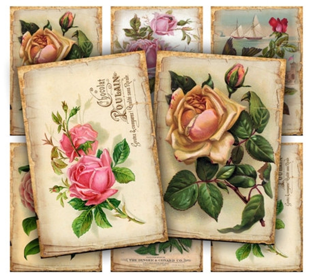 DIGITAL Digital Images Digital Collage Sheet Download Vintage Roses ...