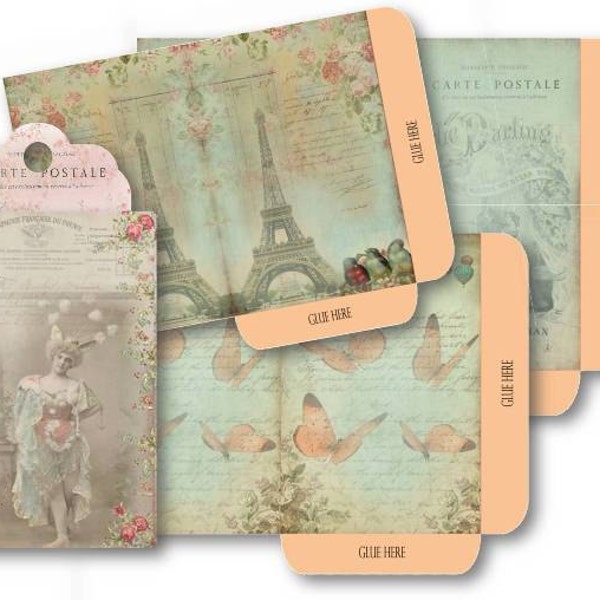DIGITAL French Nostalgia Envelopes Digital Collage Sheet Download -527- Digital Paper - Instant Download Printables