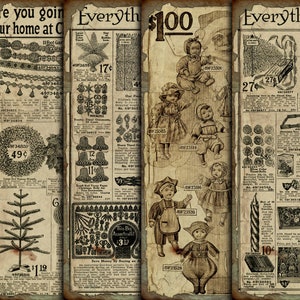 Anúncios DIGITAL Grunge de Natal - Coisas efêmeras de Natal para impressão - Download de papel digital vintage de Natal - VBM2145