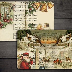 Cyfrowy Vintage Christmas Junk Journal Wydrukuj strony - Nuty na Boże Narodzenie Cyfrowy papier - VBM2176