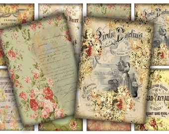 Etiquetas florales estilo shabby chic: Hoja de collage imprimible (descarga digital)
