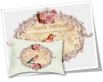 Digital Images - Digital Collage Sheet Download - Floral Bird Postcard Image Transfer -  358  - Digital Paper - Instant Download Printables
