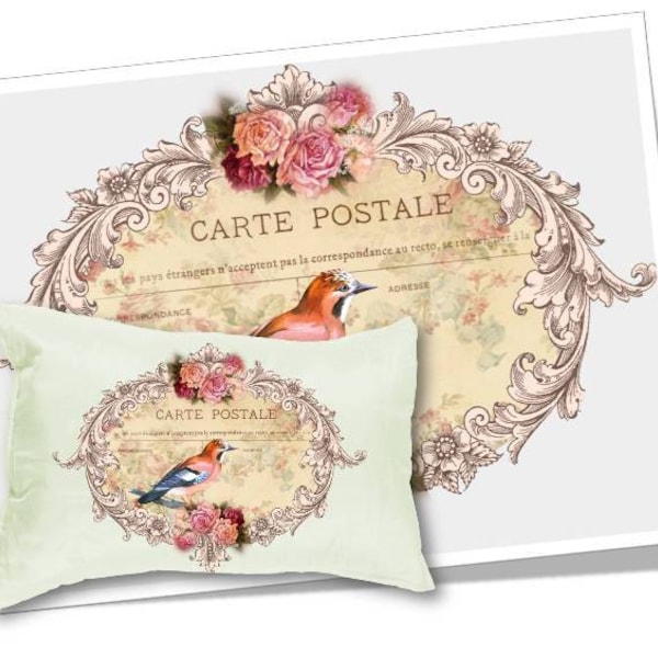 Digital Images - Digital Collage Sheet Download - Floral Bird Postcard Image Transfer -  358  - Digital Paper - Instant Download Printables