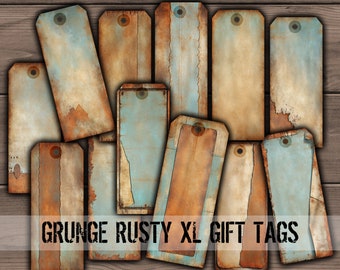 Grunge Rusty Gift Tags, Printable Rusty Metal Industrial Cards, Digital Rusty Backgrounds, Grunge Junk Journal Kit Download - VBM3324