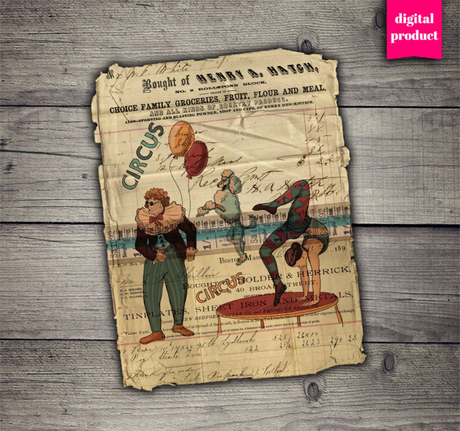 DIGITAL Vintage Grunge Circus Ephemera Printable Grunge Etsy