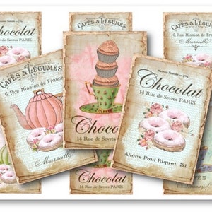 DIGITAL Cupcakes e Donuts Download de folha de colagem digital - Etiquetas de confeitaria francesa - 860 - Papel digital - Download instantâneo para impressão
