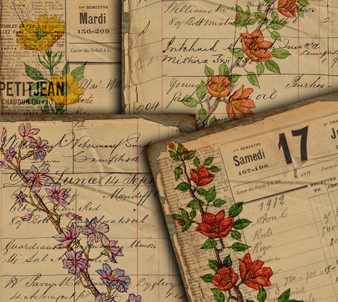 DIGITAL Vintage Botanical Junk Journal Ephemera - Digital Paper ...
