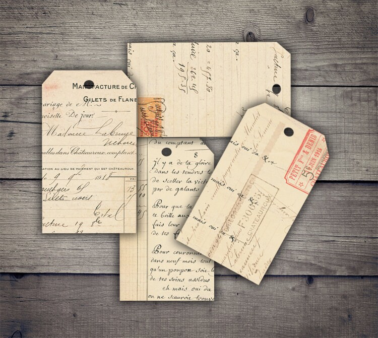 DIGITAL Vintage Handwritten Ephemera Tags Digital Collage Sheet ...