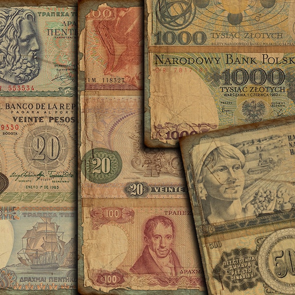 DIGITAL Vintage Money - Antique Banknotes - Printable Junk Journal Ephemera Download - VBM 2092