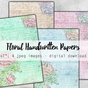 Digital Floral Handwritten Papers Digital Collage Sheet Download - 1207 - Carta digitale - Instant Download Printables
