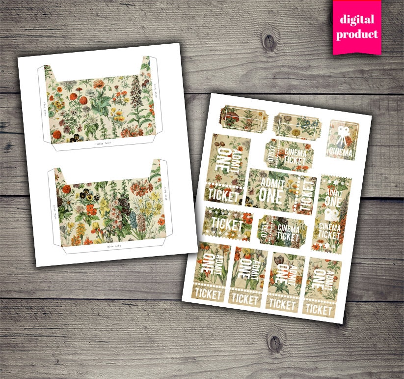 DIGITAL Vintage Botanical Junk Journal Kit - Printable Vintage Floral ...