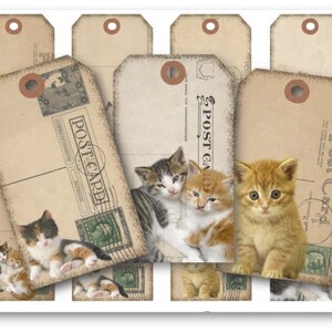 DIGITALE Katzen Postkarten Tags Digital Collage Sheet Download - 512 - Digital Paper - Instant Download Printables